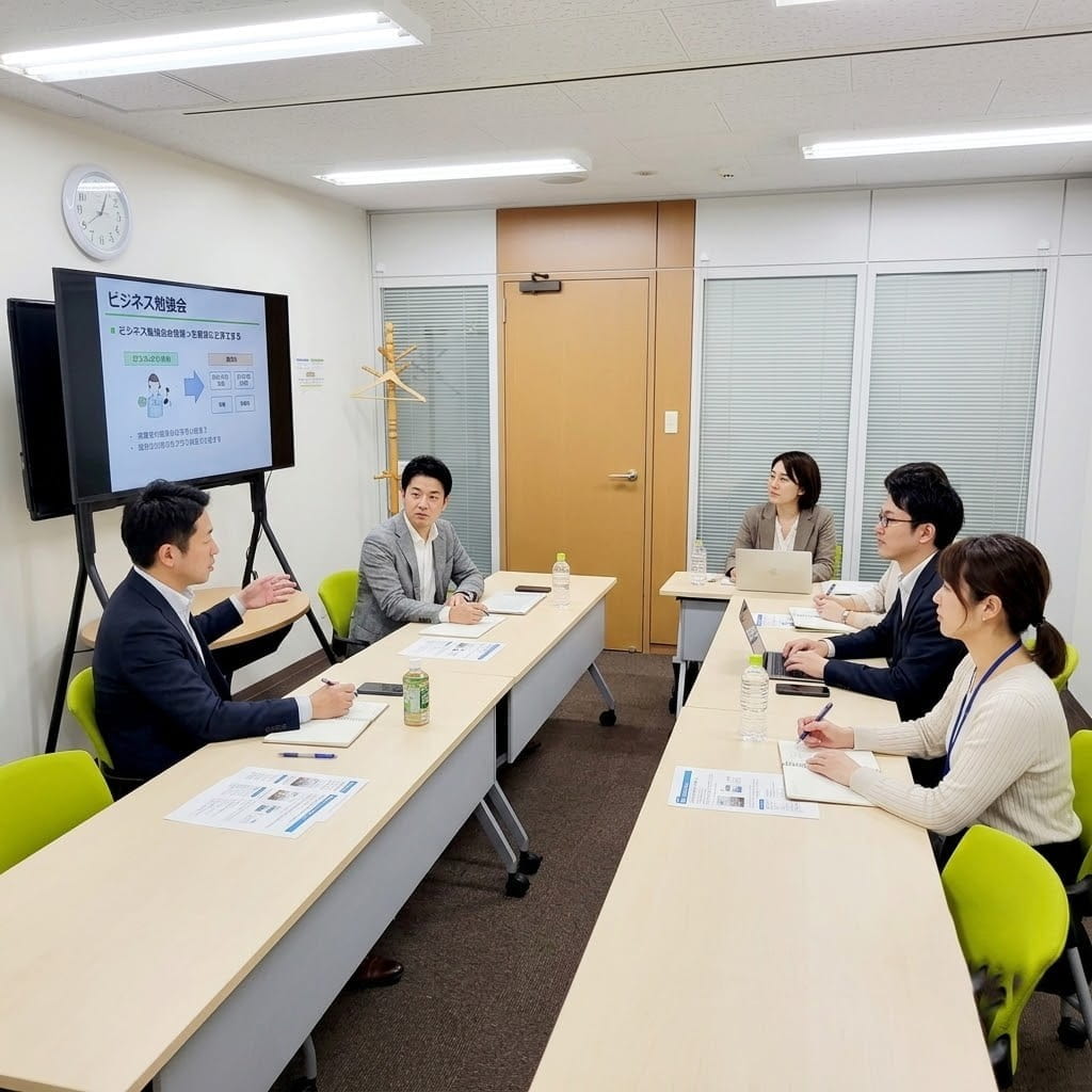 新橋の貸会議室で開かれる勉強会の様子
