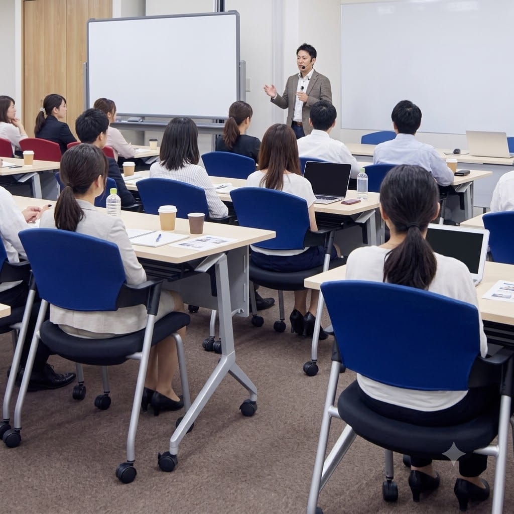 新橋の貸会議室で行われる企業研修の様子